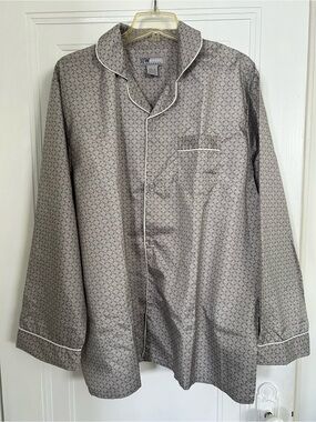 Pajama Shirt XL Long Sleeves NWOT Collar Piping Pocket Beige Taupe Mens Unisex